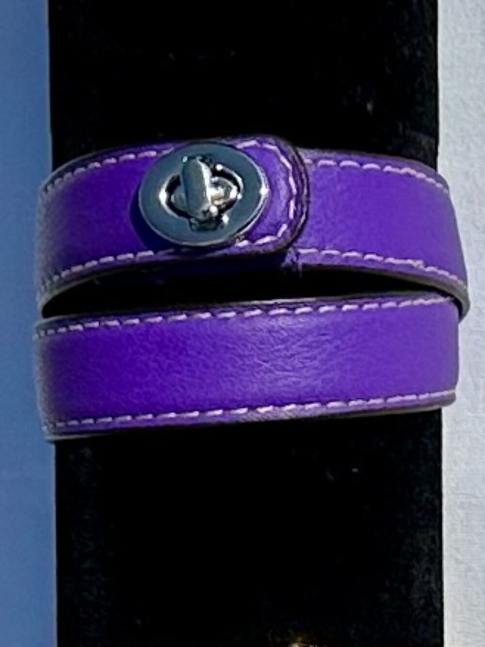 COACH Purple Leather Double Wrap Bracelet with Silver Turnlock